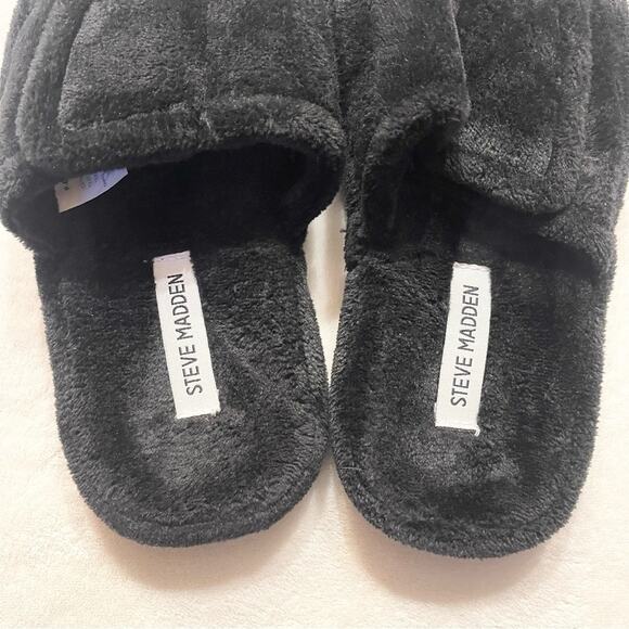 Steve Madden Faux Fur Open Toe Flat Slip-On Ezri Slide Slippers Black SZ 8 - Picture 4 of 8